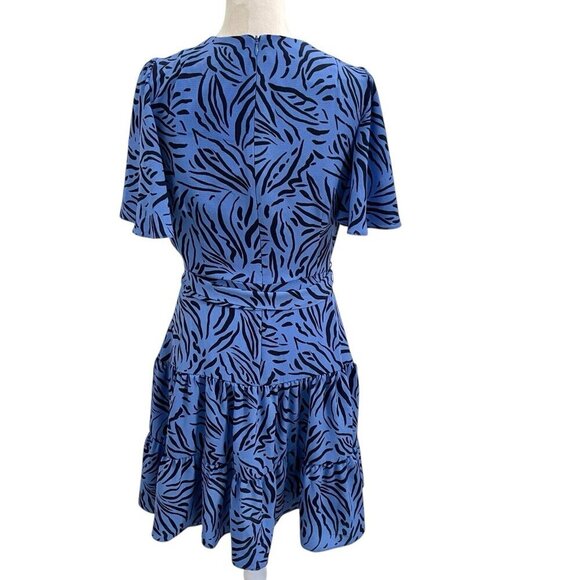 Eliza J Animal Print Zebra Stripe Ruffle Sleeve Dress Periwinkle Blue size 4 - Picture 7 of 10
